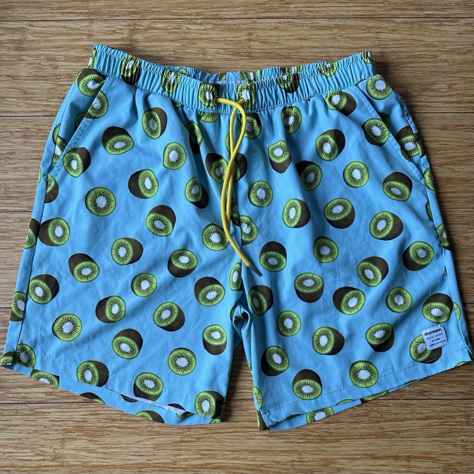 Mossmann Australian Beach Swim Shorts Xl Kiwi Print Drawstring Waist Pockets